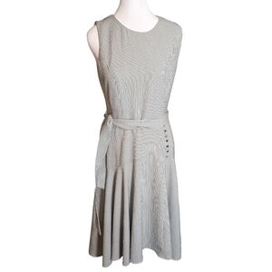 Calvin Klein Gray and White High/low Striped Sleeveless Midi Dress Belt Sz 4